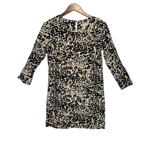 J.Crew Dress Jules Snow Cat Leopard Print 3/4 Sleeve Mini Length Size 0 (XS) - Picture 1 of 9